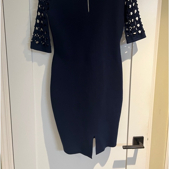 MILLY Navy Lattice Elbow Sleeve Dress - Picture 11 of 11